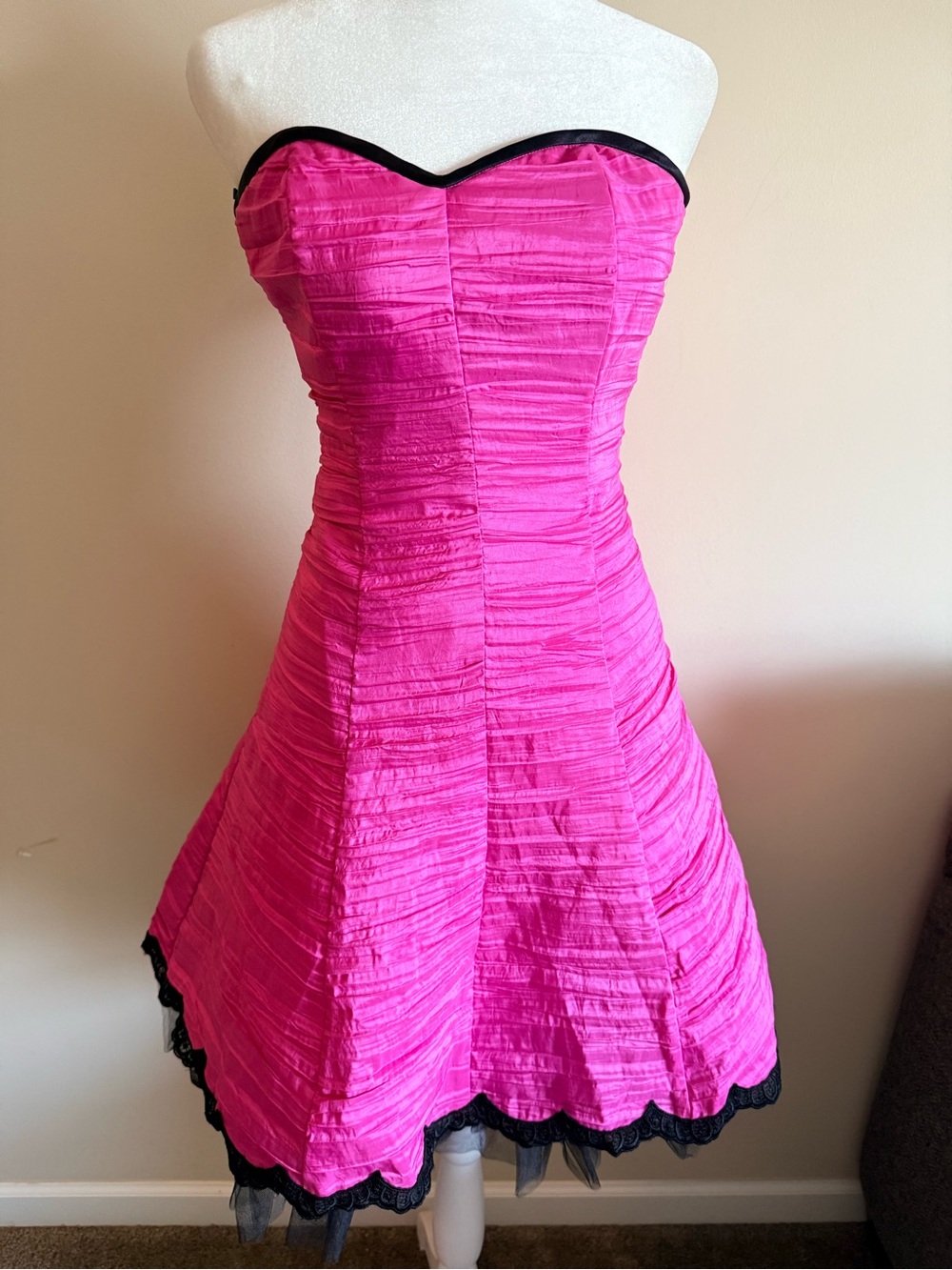 Y2K Gunne Sax Jessica McClintock hot pink crinkle tulle cocktail hoco sz3 Barbie
